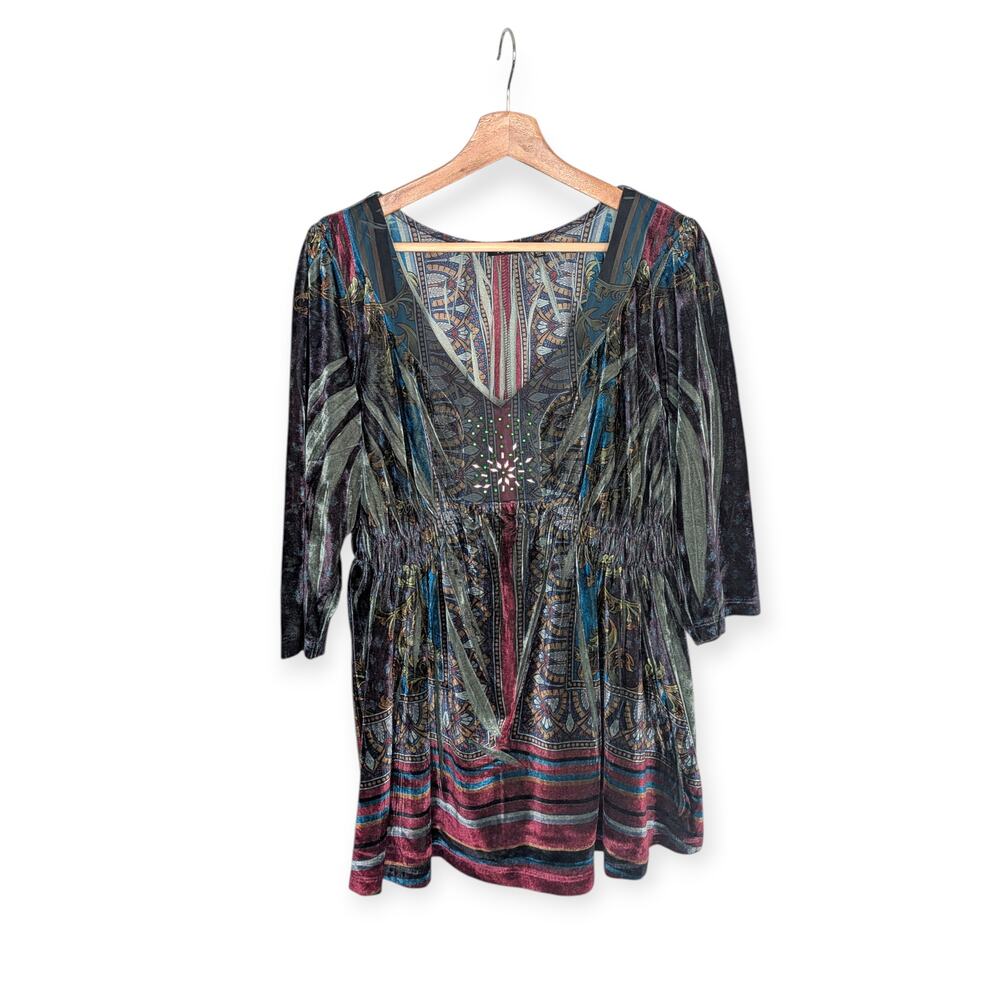 Y2K Gothic Velvet V-neck Tunic Top XL
gray purple teal